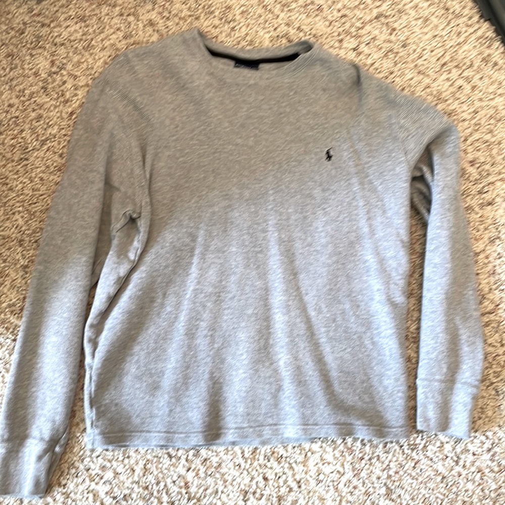Grey long sleeve polo waffle shirt
